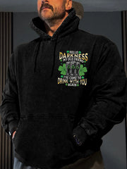Men's Funny St Patrick's Day Hello Darkness My Old Friend I've Come To Drink With You Again Beer Cheer Shamrock Print Casual Hoodie