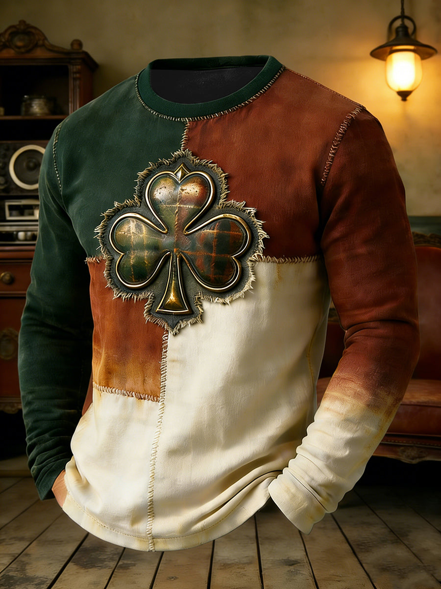 Men's St.Patrick's Day long sleeve round neck T-shirt