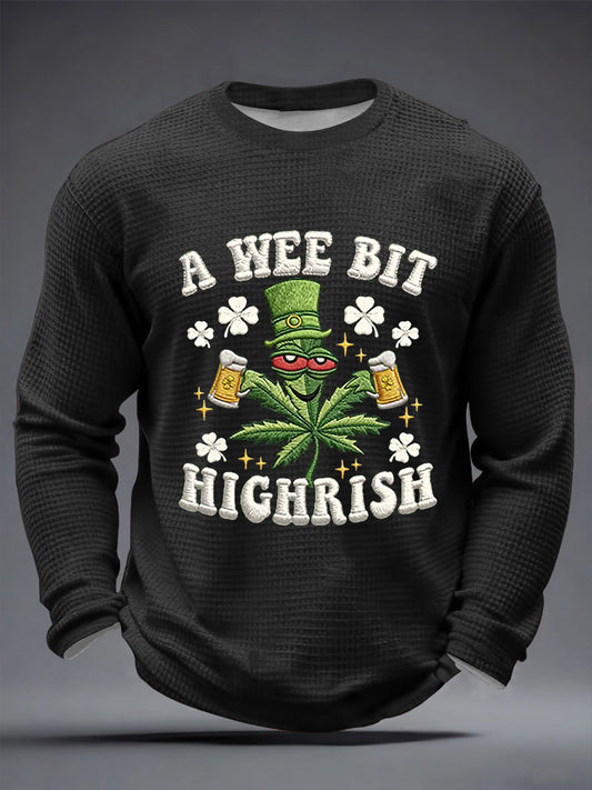 Men's Funny St Patrick Day A Wee Bit Highrish Waffle Long Sleeve T-Shirt