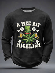 Men's Funny St Patrick Day A Wee Bit Highrish Waffle Long Sleeve T-Shirt