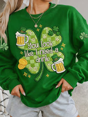 Women's St. Patrick's Day Funny Beer Lucky Shamrock Sweatshirt