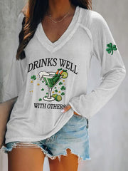Women's St. Patrick's Day Drinks Well With Others Print  V-Neck T-Shirt