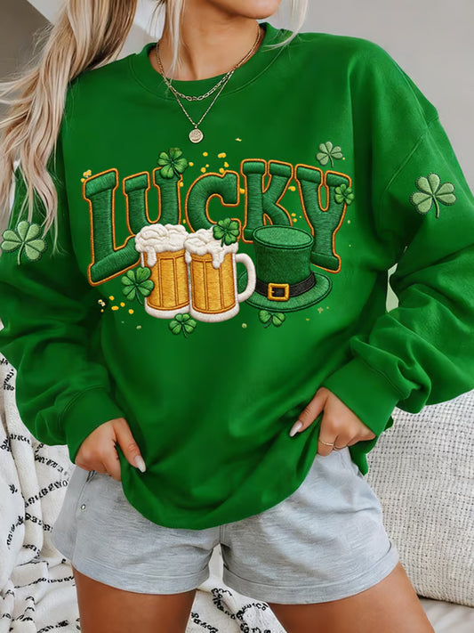 Women's St. Patrick's Day Funny Beer  Lucky Shamrock  Sweatshirt