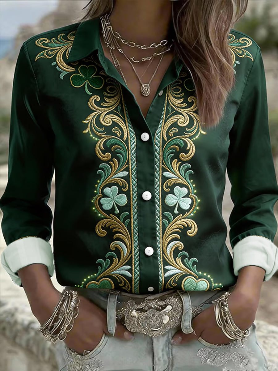 Women's St. Patrick's Day Shamrock Print Casual Long-Sleeve Shirt