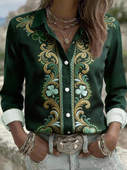Women's St. Patrick's Day Shamrock Print Casual Long-Sleeve Shirt