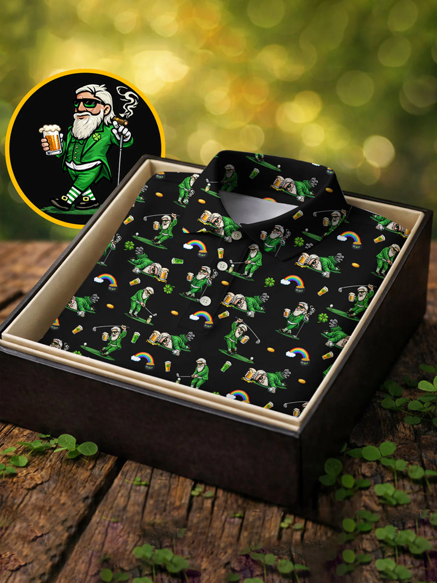 Men's Funny St. Patrick's Day Leprechaun Print Casual Polo