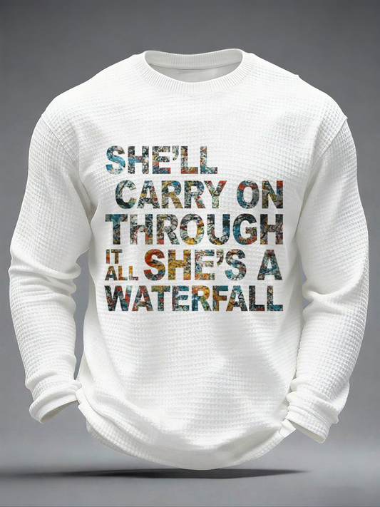 Men's Lemon Roses Music Lover Printed Waffle Long Sleeve T-Shirt