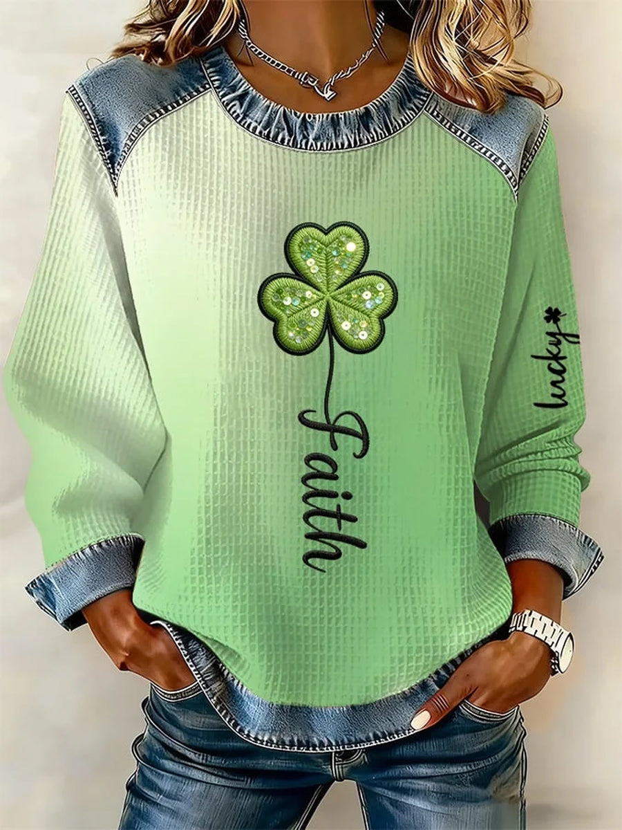 Women's St. Patrick's Day Print Waffle Sweatshirt