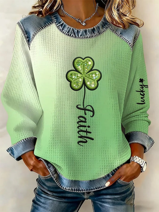 Women's St. Patrick's Day Print Waffle Sweatshirt