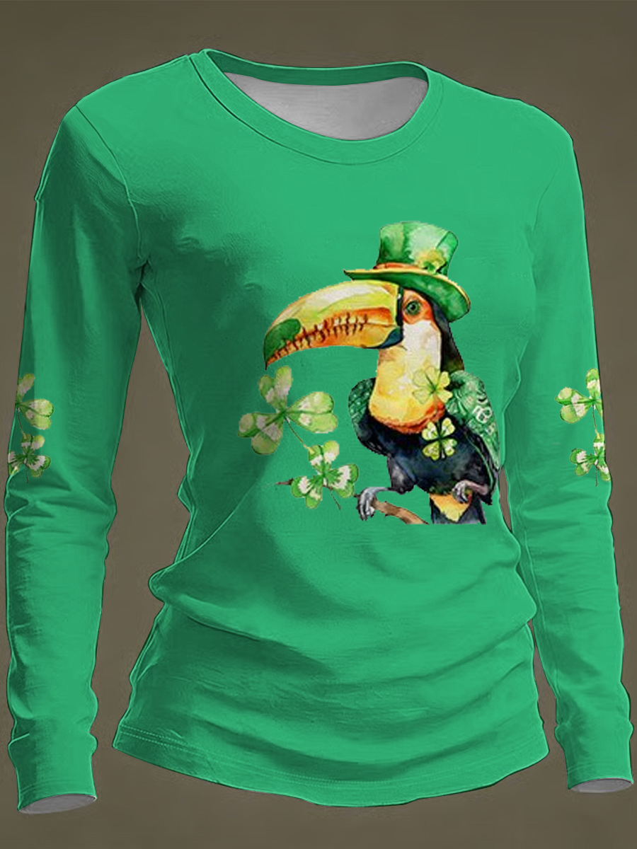Women's St. Patrick'S Day Printed Round neck long sleeve T-shirt