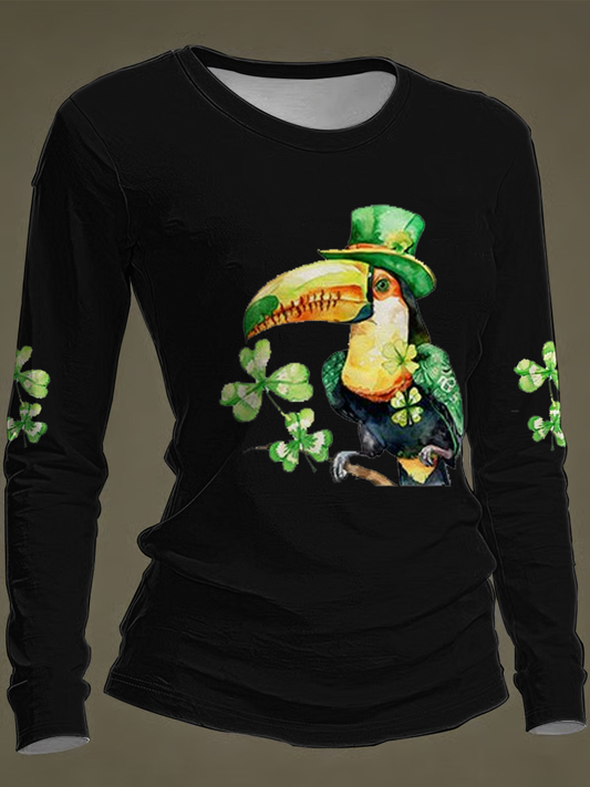 Women's St. Patrick'S Day Printed Round neck long sleeve T-shirt