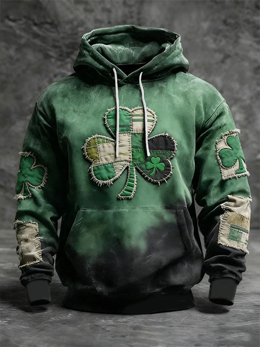 Men's St. Patrick's Day Shamrock Print Oversized Drop-Shoulder Hoodie With Pockets