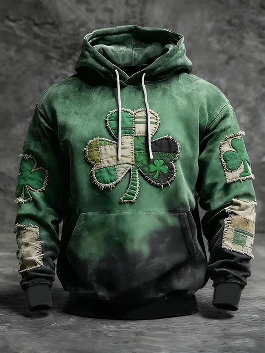 Men's St. Patrick's Day Shamrock Print Oversized Drop-Shoulder Hoodie With Pockets
