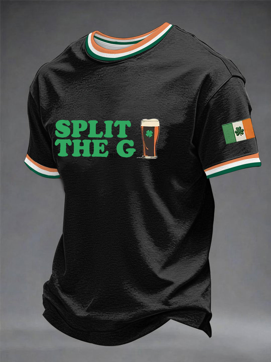 Men's St Patricks Day Funny Beer Shamrock Split the G Short Sleeve T-shirt