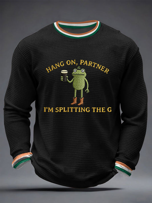Men's Funny St Patrick’s Day Irish Frog Split the G Waffle Long Sleeve T-Shirt