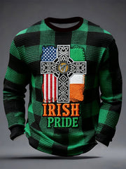 Men's Retro Irish Celtic  Cross Pattern Waffle Long Sleeve T-Shirt