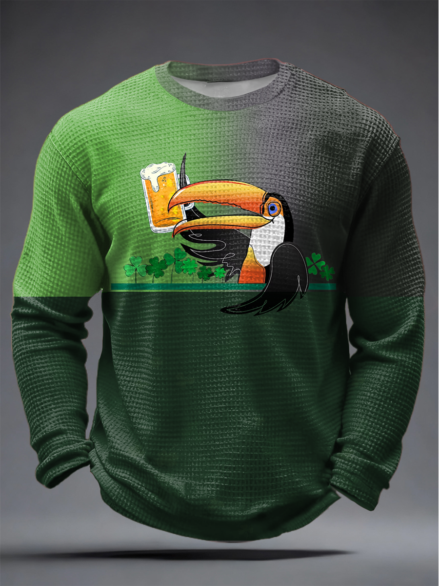 Men's St. Patrick'S Day Printed Waffle Long Sleeve T-Shirt
