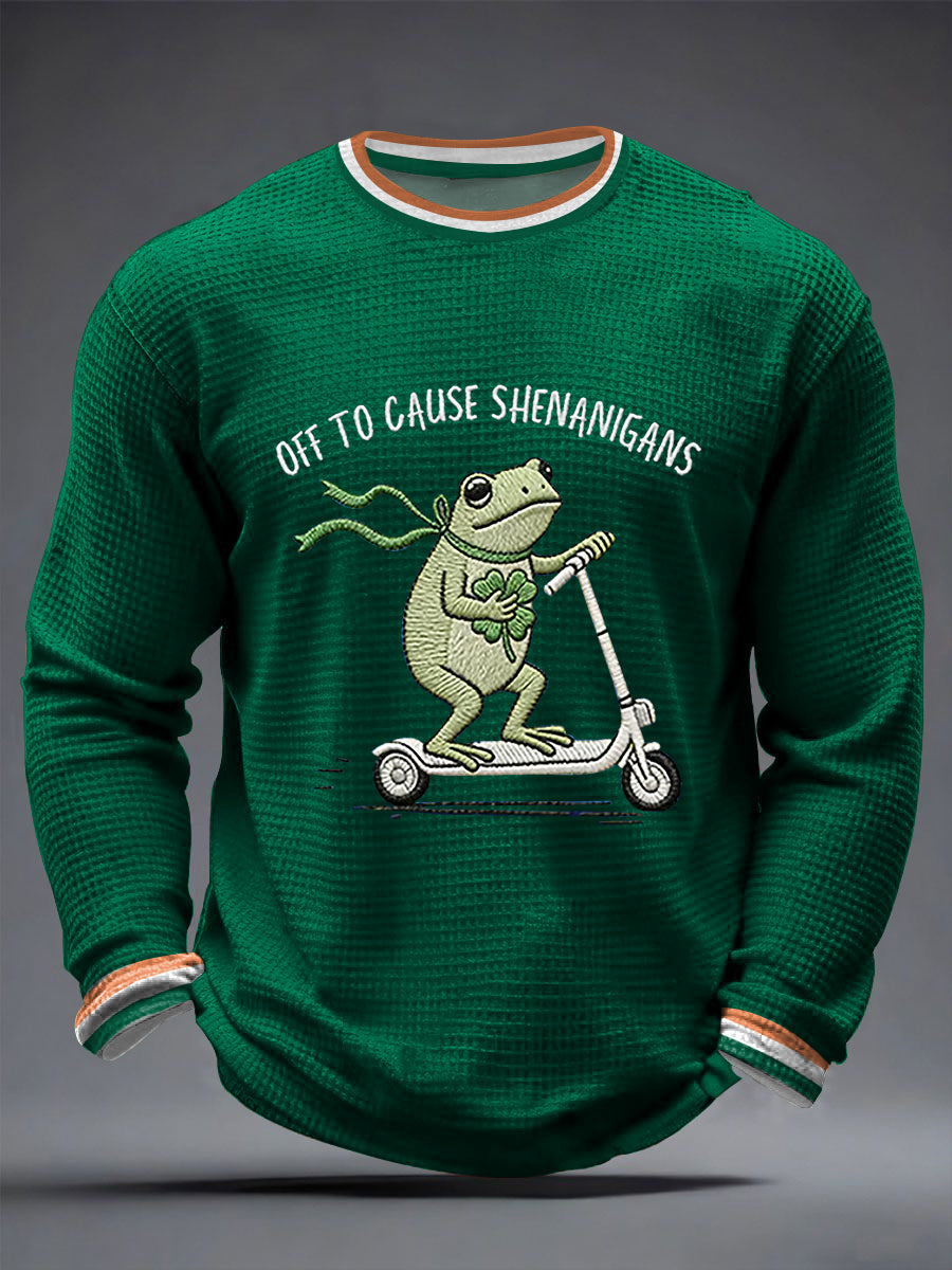 Men's Funny St Patrick’s Day Irish Frog Waffle Long Sleeve T-Shirt