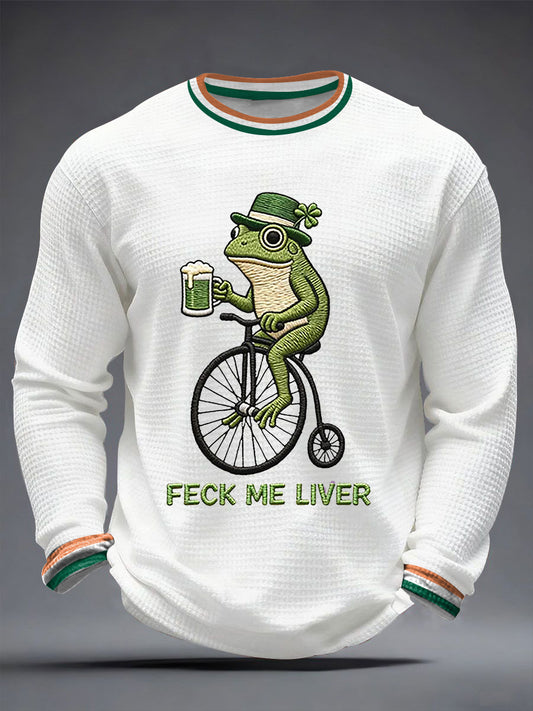 Men's Funny St Patrick’s Day Irish Frog Feck Me Liver Waffle Long Sleeve T-Shirt