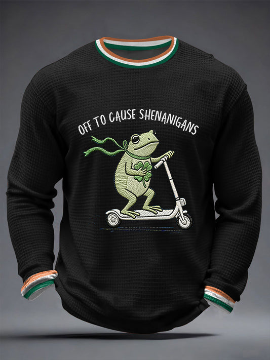 Men's Funny St Patrick’s Day Irish Frog Waffle Long Sleeve T-Shirt