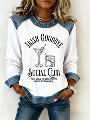 Women's Irish Goodbye Social Club Printed Denim Patchwork Top