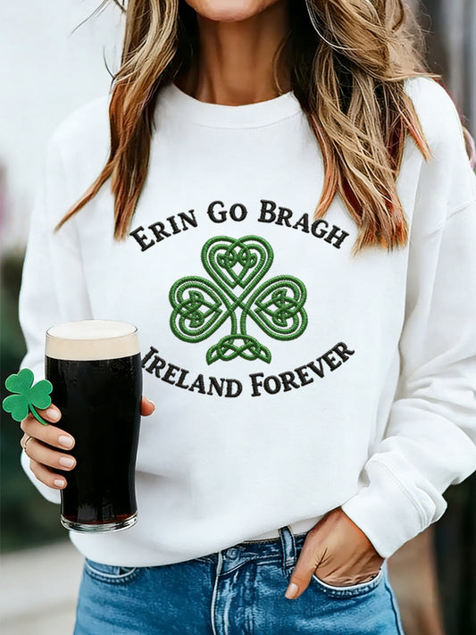 Women's Erin Go Bragh Ireland Forever Celtic Knot Shamrock Print Casual Sweatshirt
