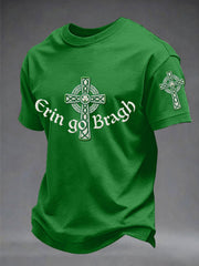 Men's Erin Go Bragh Celtic Knot Shamrock Cross Print Casual Tee