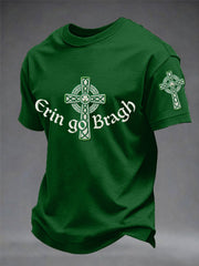 Men's Erin Go Bragh Celtic Knot Shamrock Cross Print Casual Tee