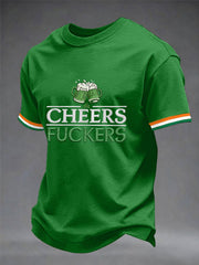 Men's Funny St. Patrick's Day Cheers F*ckers Green Beer Print Casual Tee