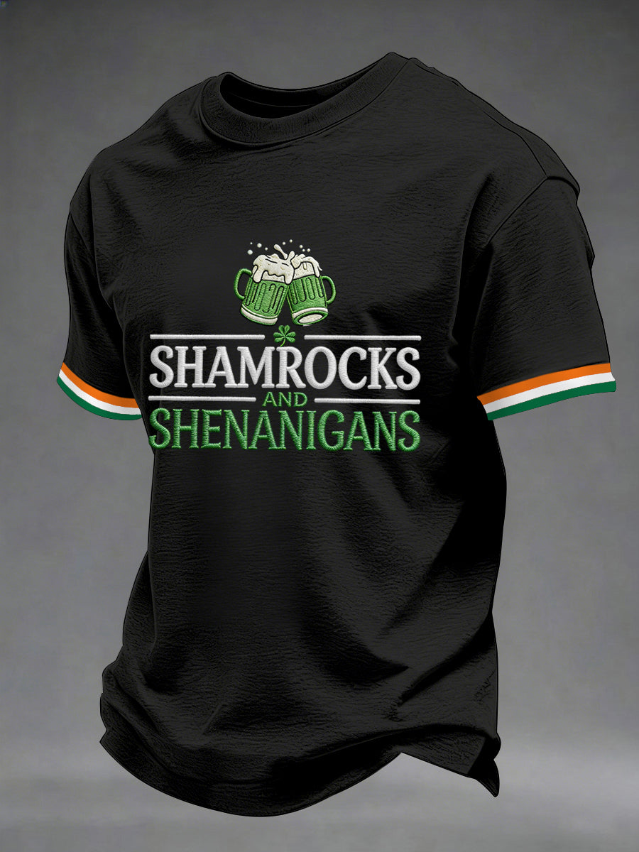 Men's Funny St. Patrick's Day Shamrocks And Shenanigans Print Casual Tee