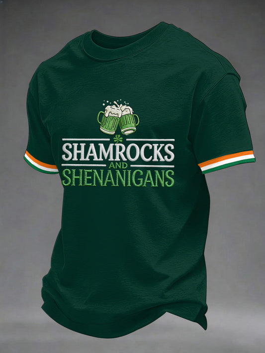 Men's Funny St. Patrick's Day Shamrocks And Shenanigans Print Casual Tee