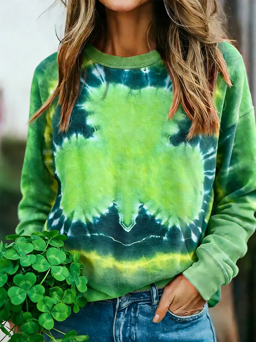 Women's St. Patrick's Day Tie-Dye Shamrock Print Casual Sweatshirt
