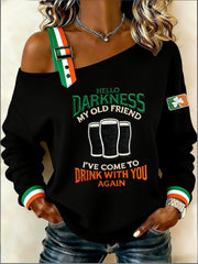 Women's Vintage Cat Patchwork Print Casual Off-Shoulder Sweatshirt