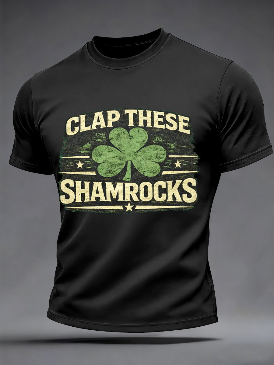 Men's St. Patrick's Day Clap These Shamrocks Print Casual Tee