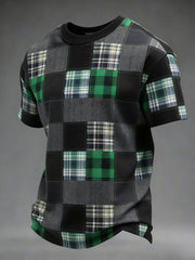 Men's St. Patrick's Day Tartan Patchwork Printed T-shirt