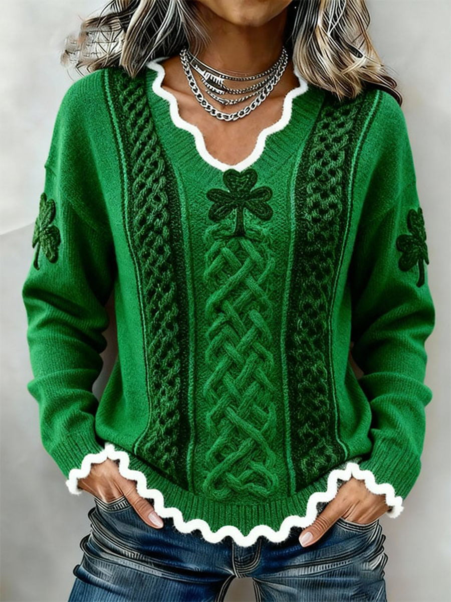 Women's St. Patrick's Day Shamrock V-Neck Sweater