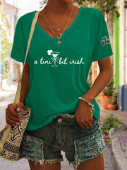 Women's St. Patrick's Day Shamrock  A Tini Bit Irish V-neck Short Sleeve T-shirt