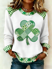 Women's St. Patrick's Day Floral Shamrock Print Casual Waffle Sweatshirt
