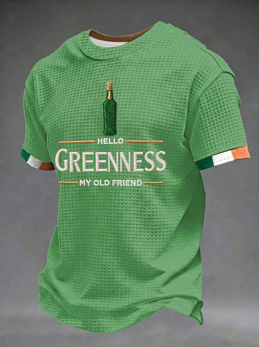 Men's Hello Greenness My Old Friend Irish Jameson Whiskey Printed Waffle Short Sleeve T-Shirt