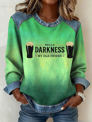 Women's Hello Darkness My Old Friend Denim Patchwork Top