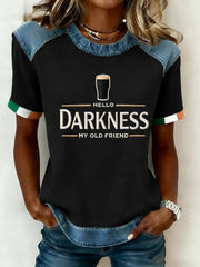 Women's Hello Darkness My Old Friend Patchwork Top