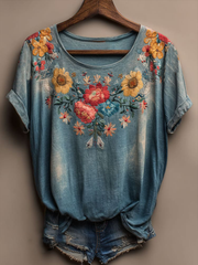 Women's Vintage Floral Short-sleeved T-shirt