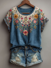Women's Vintage Floral Short-sleeved T-shirt