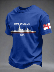 Men's British HMS Dragon Printed imitation cotton short-sleeved T-shirt