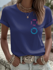 Women's Kiss All The Time Disco Occasionally Printed Iron On Short Sleeve T-Shirt
