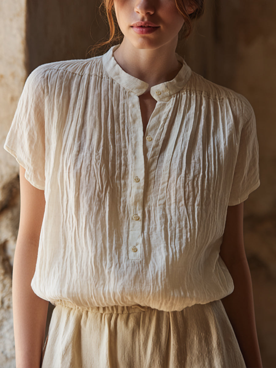 Women's Simple Solid Color Linen Blend Shirt