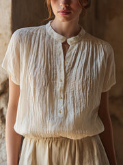 Women's Simple Solid Color Linen Blend Shirt