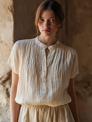 Women's Simple Solid Color Linen Blend Shirt