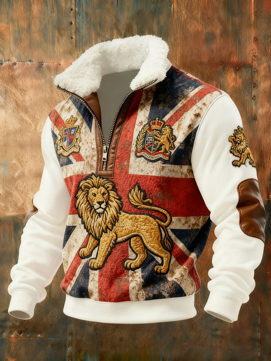 Men's Vintage England Flag Lion Printed Sweatshirt