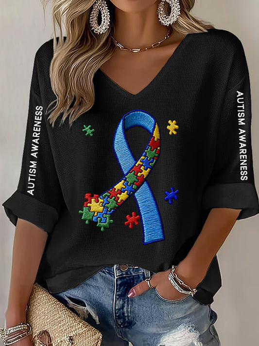 Women's Autism Awareness Print Waffle T-shirt